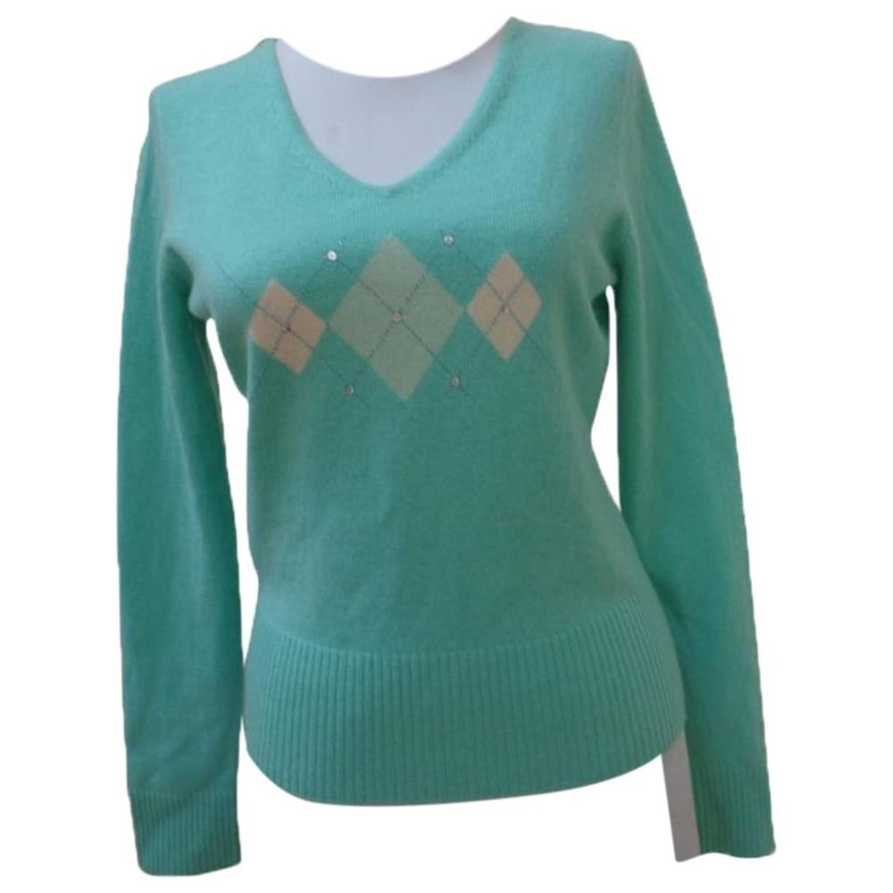 VGUC - GRAYSON & DUNN 100% Cashmere V-Neck Argyle Sweater Sz S